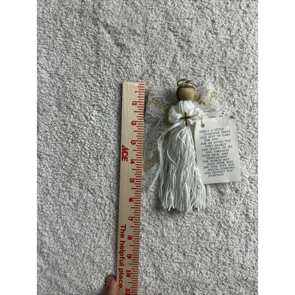 Handcrafted Ornament Cross Guardian Angels White Fur 6